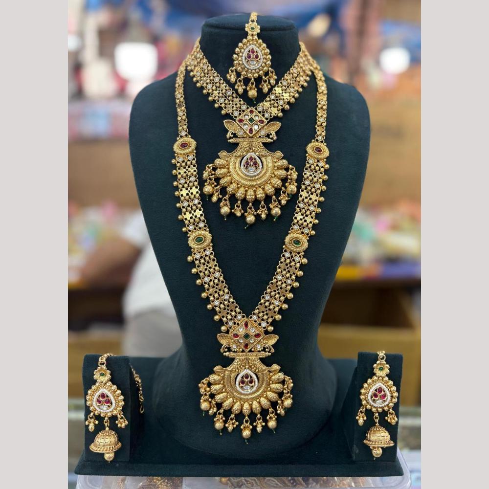 Sai Fashion Gold Plated Kundan Stone And Beads Double Necklace Set