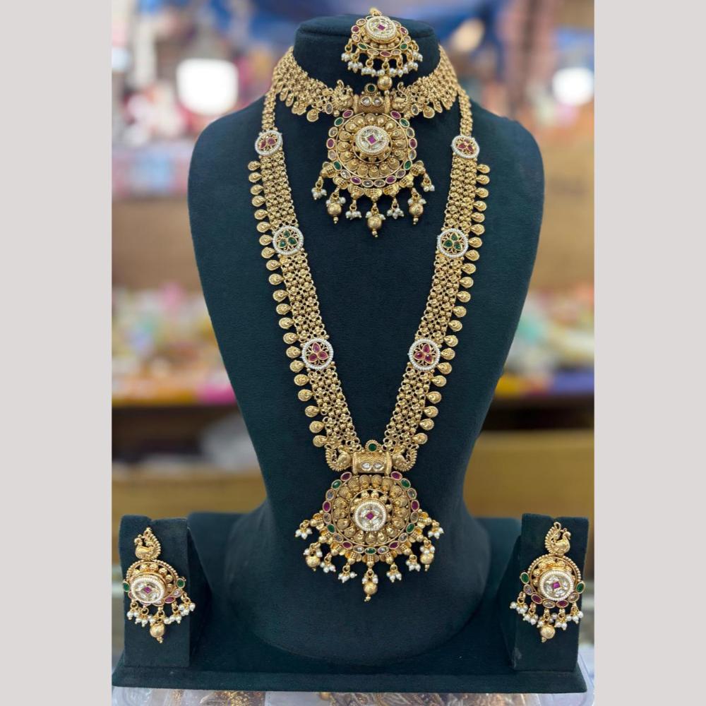 Sai Fashion Gold Plated Kundan Stone And Beads Double Necklace Set