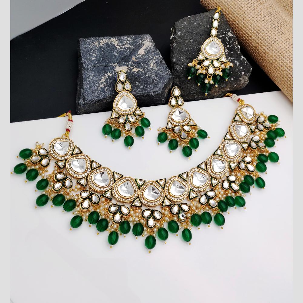Sai Fashion Gold Plated Kundan And Beads Meenakari Necklace Set