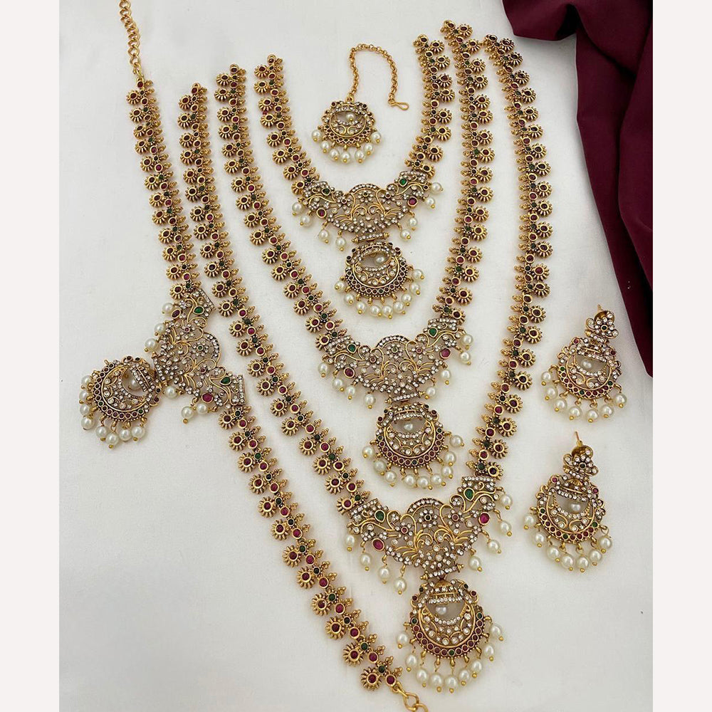 Sai Fashion Indian Bridal Jewelry Set Pota And Pearl Temple Combo Set