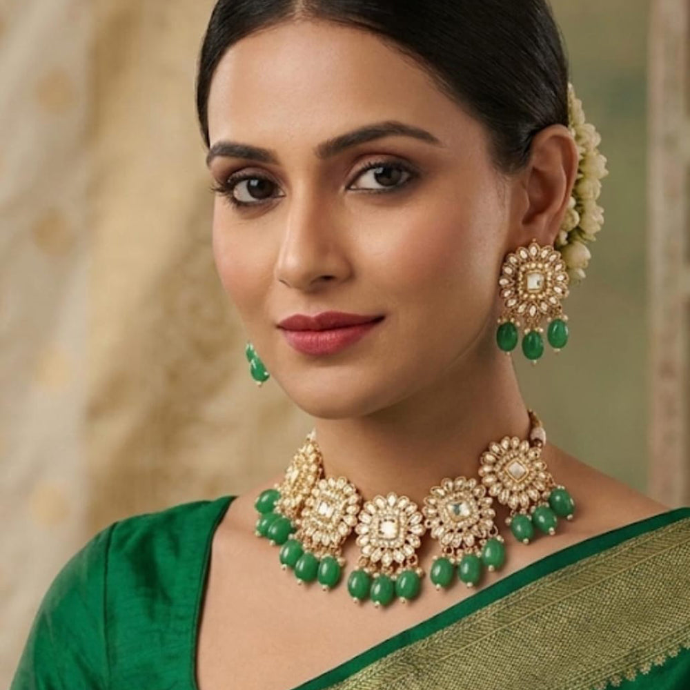 Sai Fashion Elegant Kundan Stone And Beads Choker Necklace Set