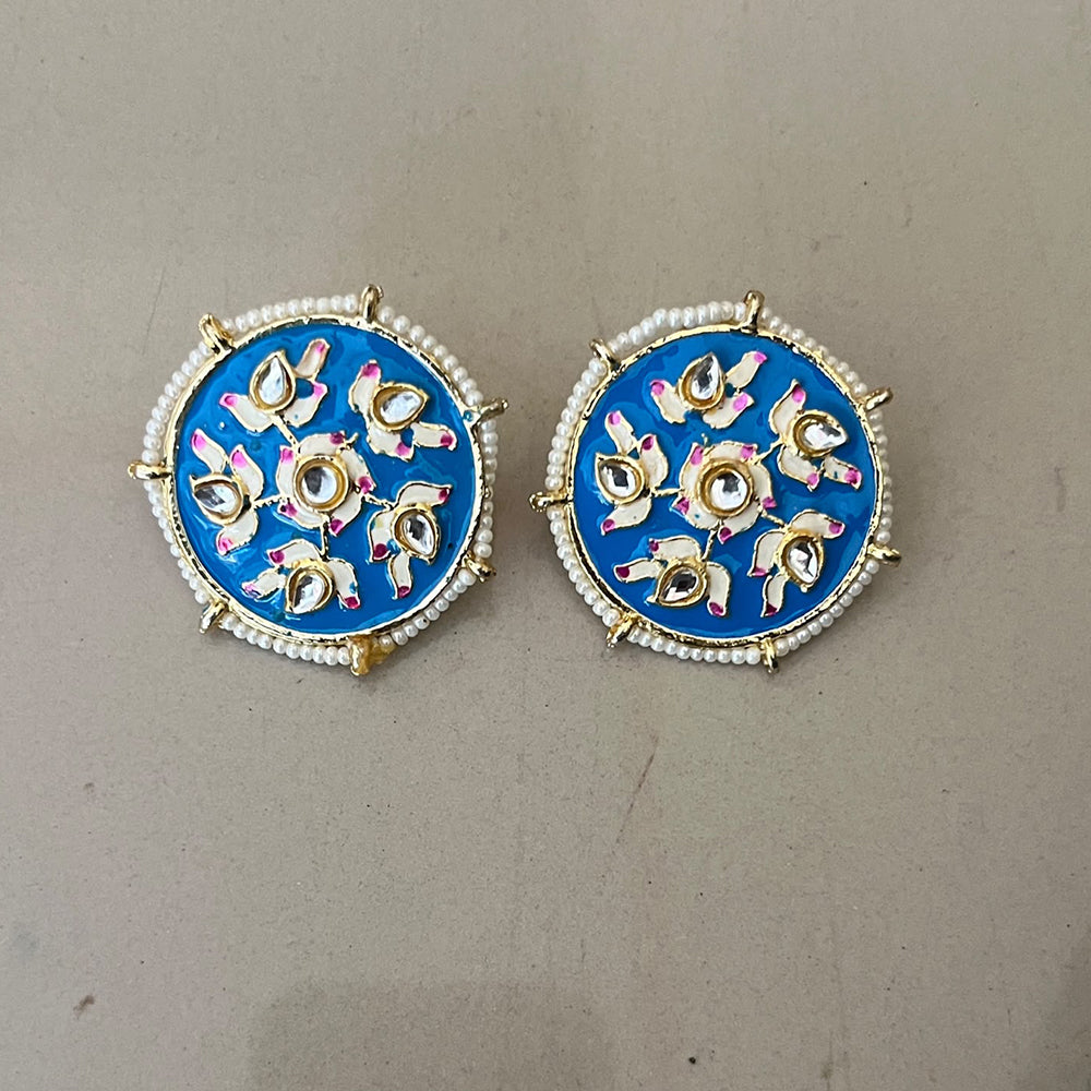 Sai Fashion Fashionable Kundan Stone and Meenakari Studs Earrings