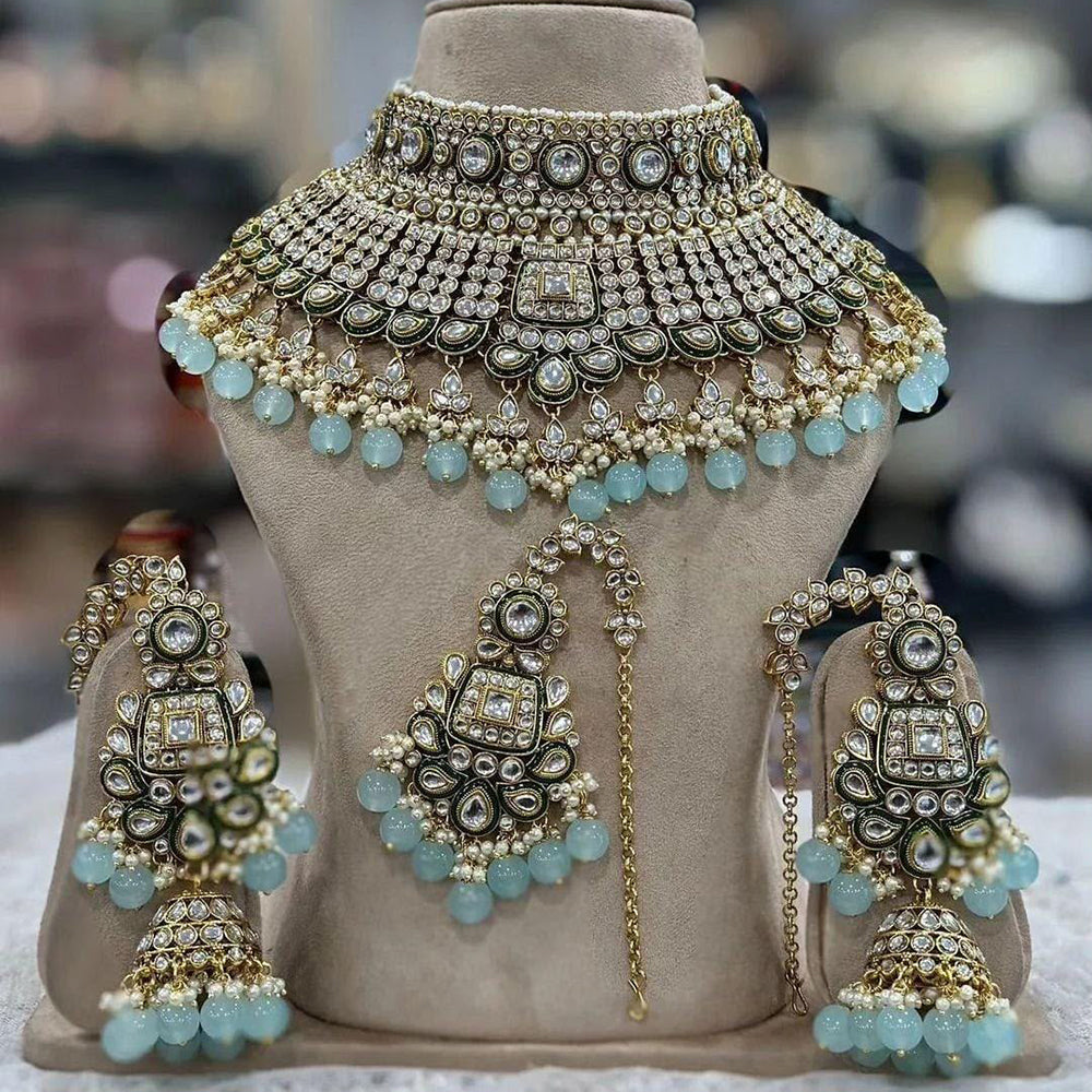 Sai Fashion Elegant Kundan Stone And Beads Choker Necklace Set