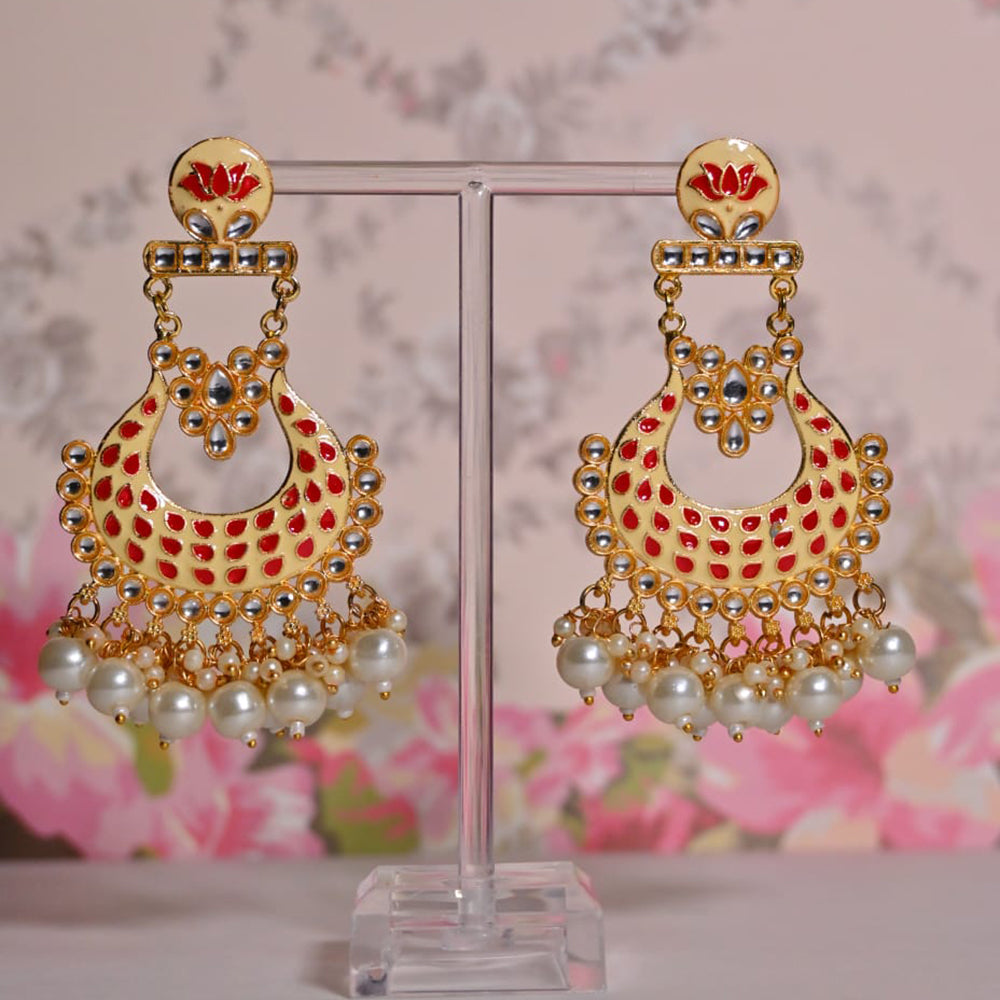 Shagna Gold Plated Kundan Pearl And Meenakari Dangler Earrings