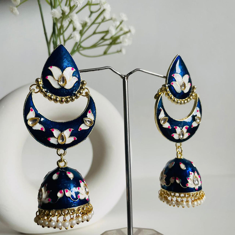 Shagna Gold Plated Meenakari Kundan And Pearl Jhumki Earrings