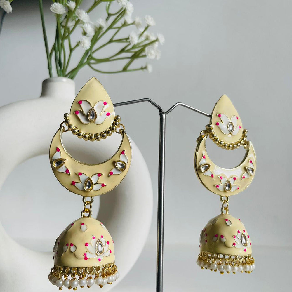 Shagna Gold Plated Meenakari Kundan And Pearl Jhumki Earrings