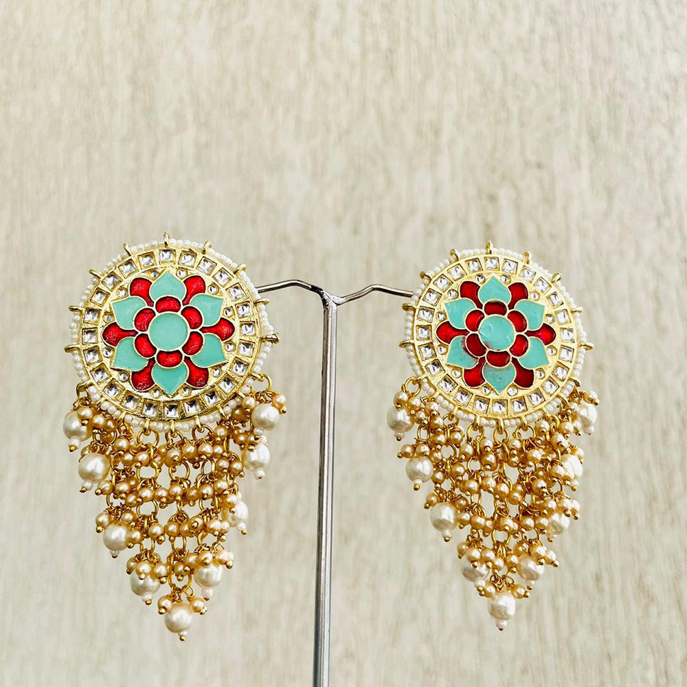 Shagna Gold Plated Kundan And Pearl Dangler Earrings