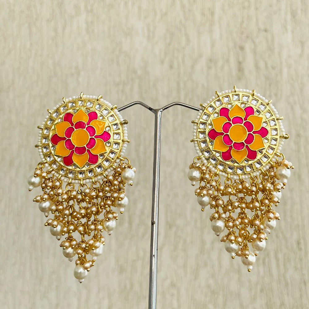 Shagna Gold Plated Kundan And Pearl Dangler Earrings