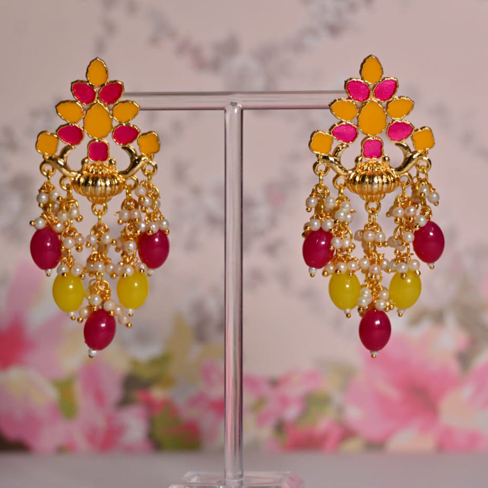 Shagna Gold Plated Beads And Pearl Dangler Earrings