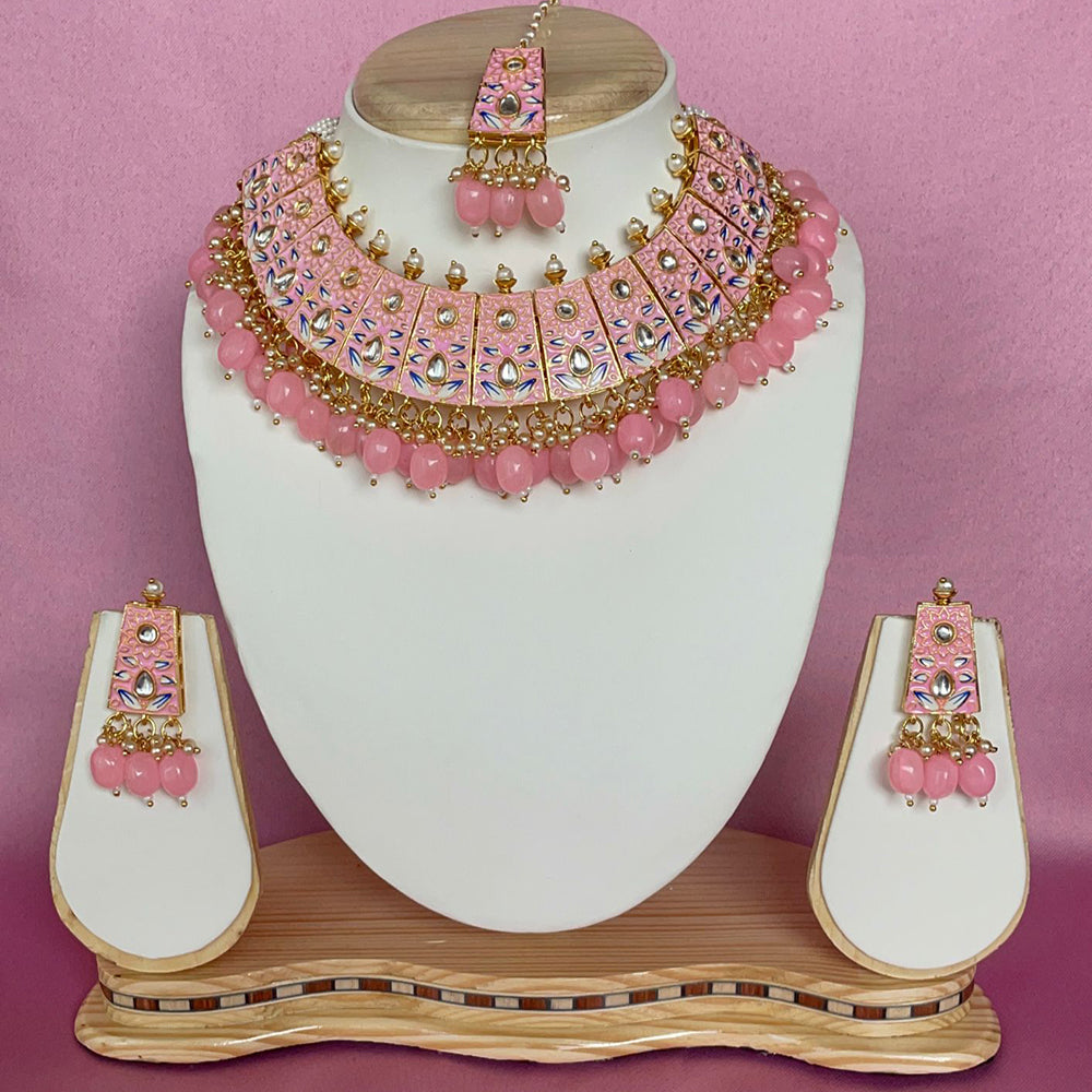 Shagna Gold Plated Kundan And Meenakari Choker Necklace Set