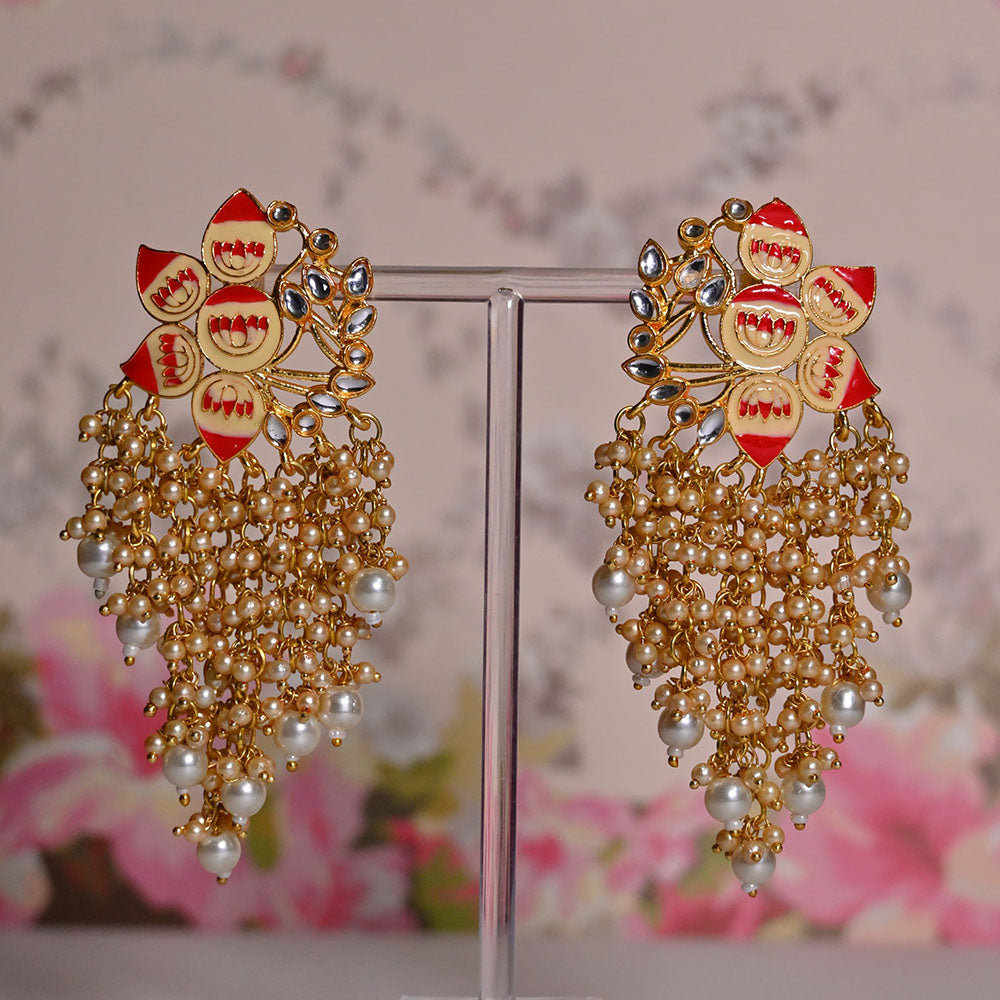 Shagna Gold Plated Kundan Stone And Meenakari Pearls Dangler Earrings