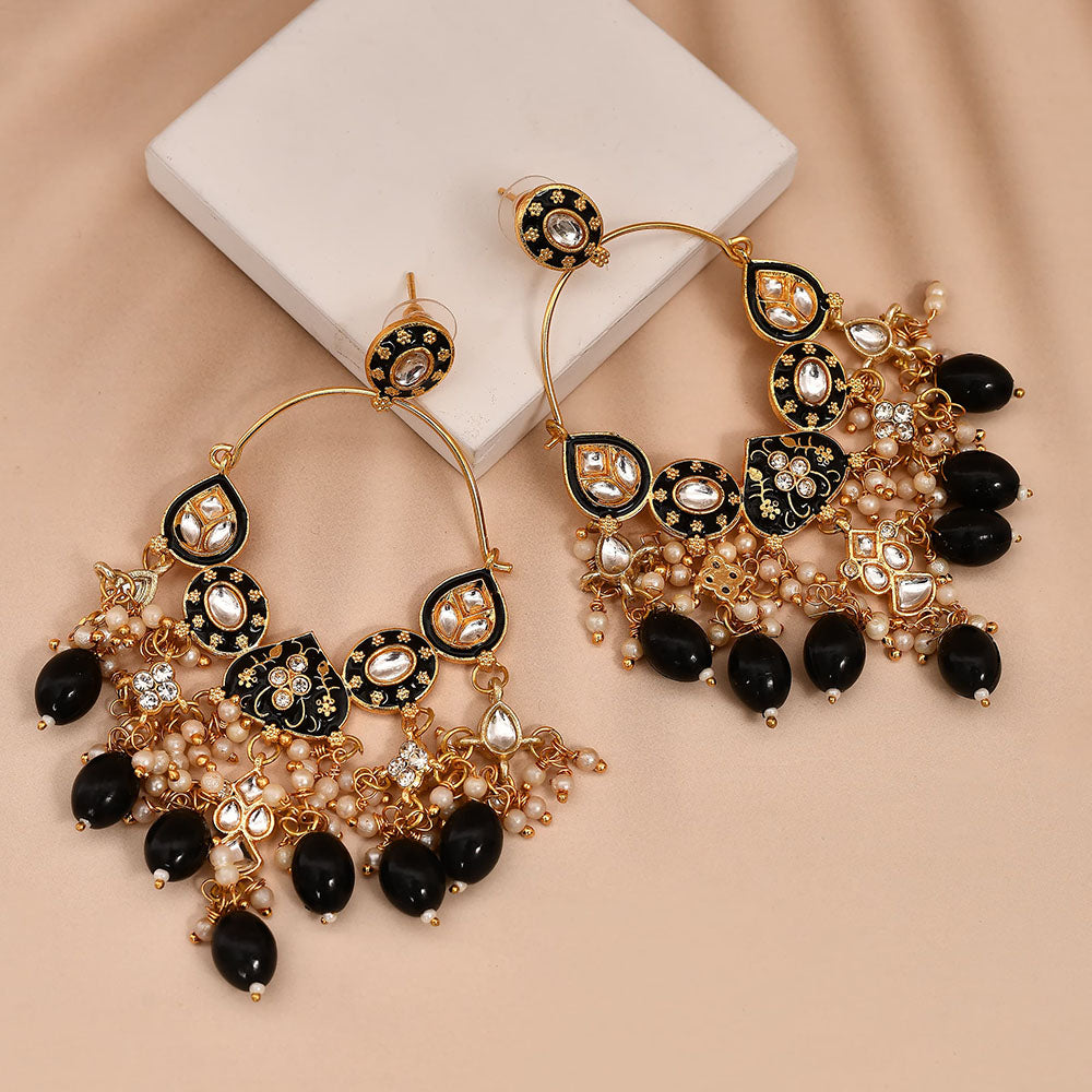 Shagna Gold Plated Kundan Stone And Meenakari Pearls Dangler Earrings