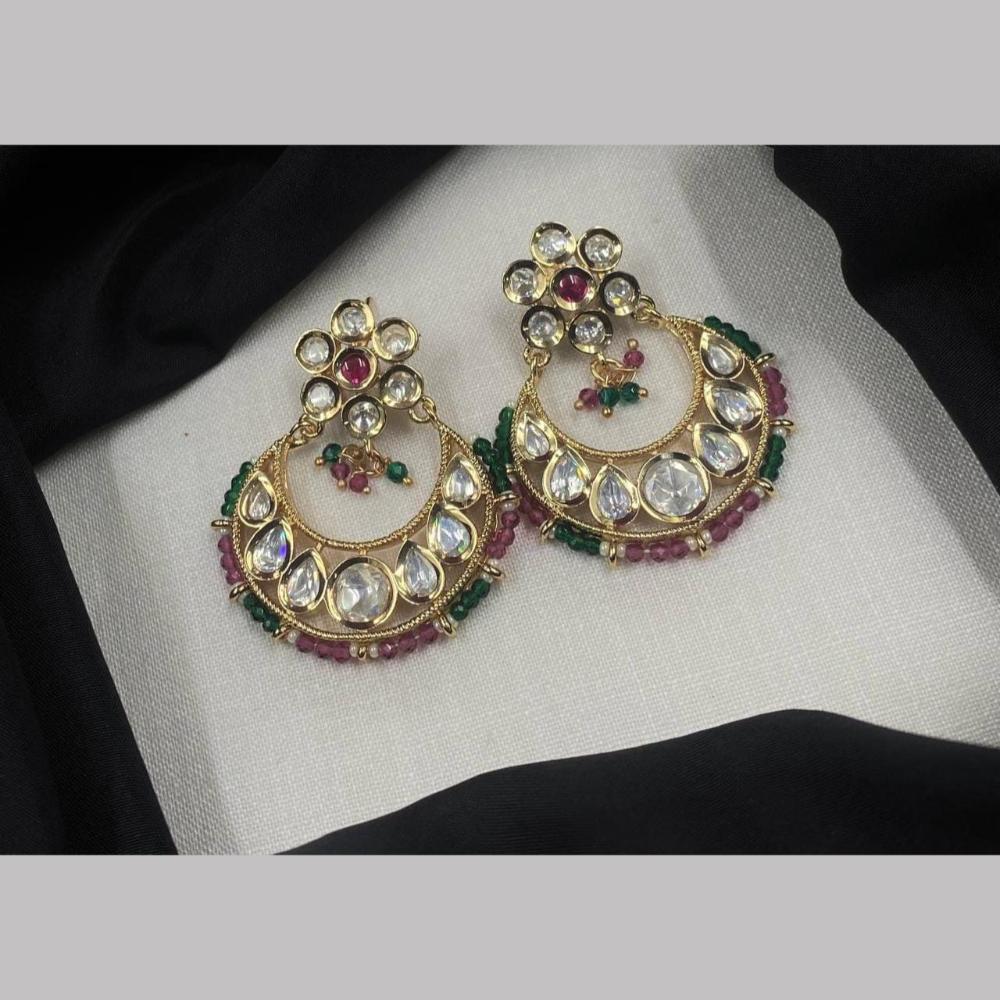 Shagna Gold Plated Polki Kundan Stone And Pearls Dangler Earrings