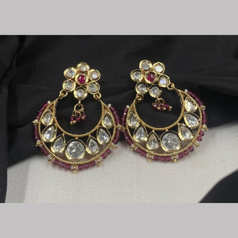 Shagna Gold Plated Polki Kundan Stone And Pearls Dangler Earrings