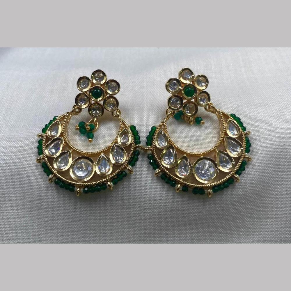 Shagna Gold Plated Polki Kundan Stone And Pearls Dangler Earrings