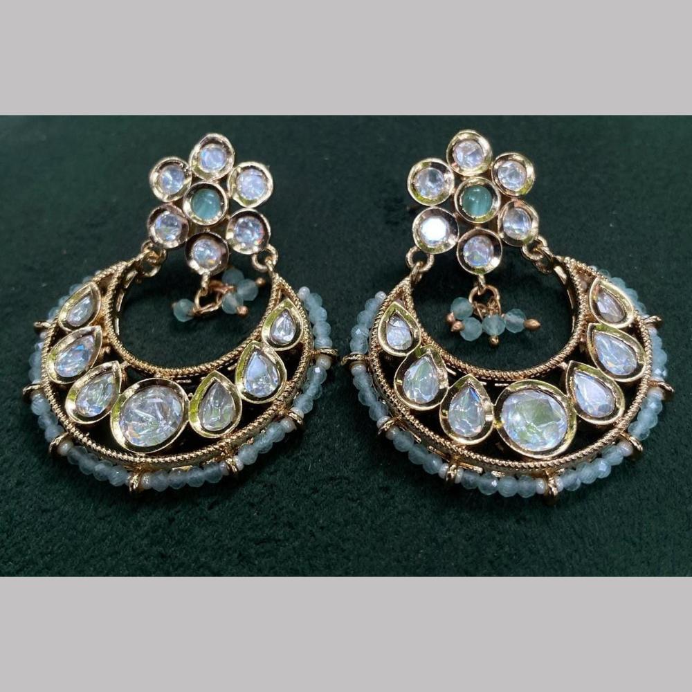 Shagna Gold Plated Polki Kundan Stone And Pearls Dangler Earrings