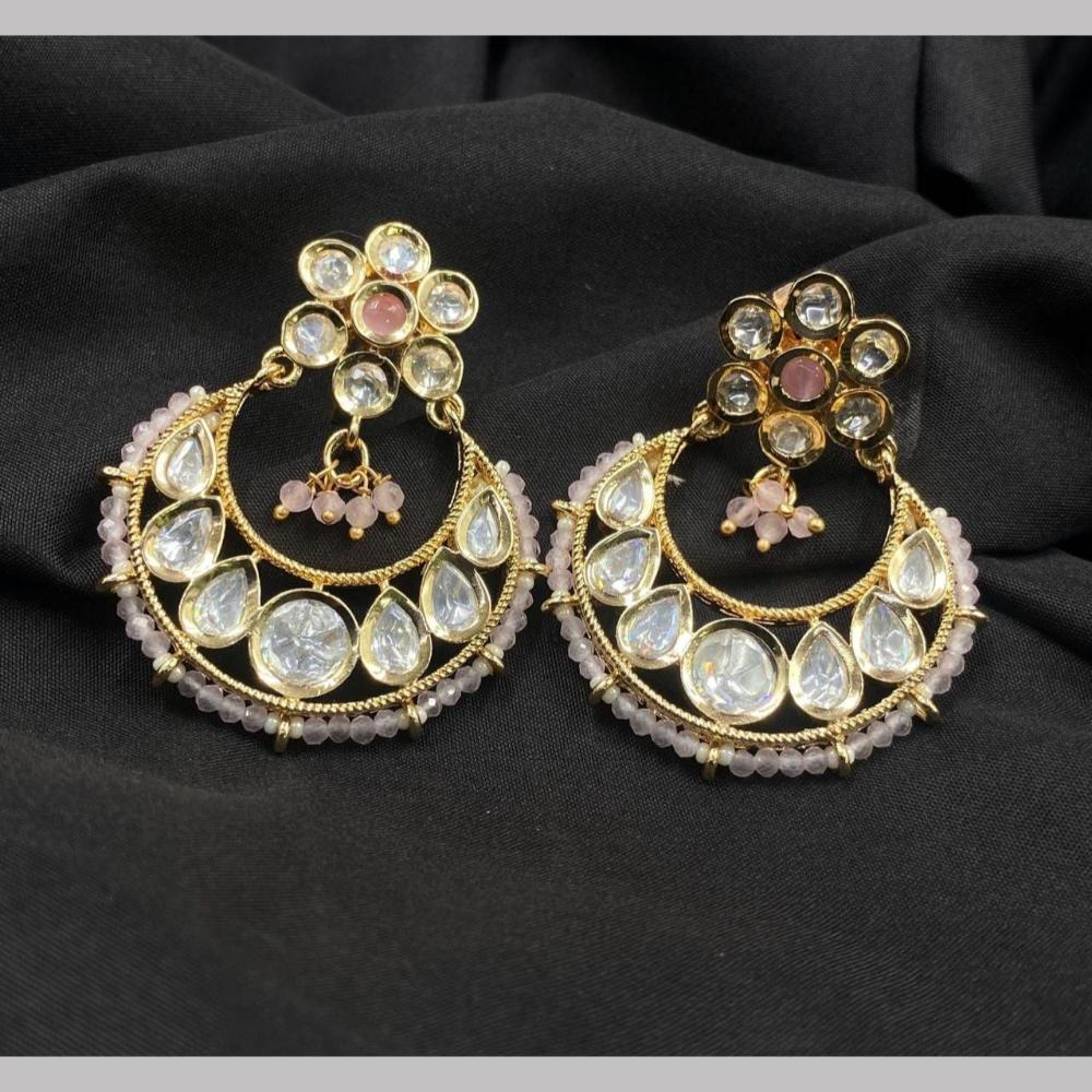 Shagna Gold Plated Polki Kundan Stone And Pearls Dangler Earrings