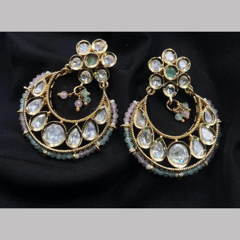 Shagna Gold Plated Polki Kundan Stone And Pearls Dangler Earrings