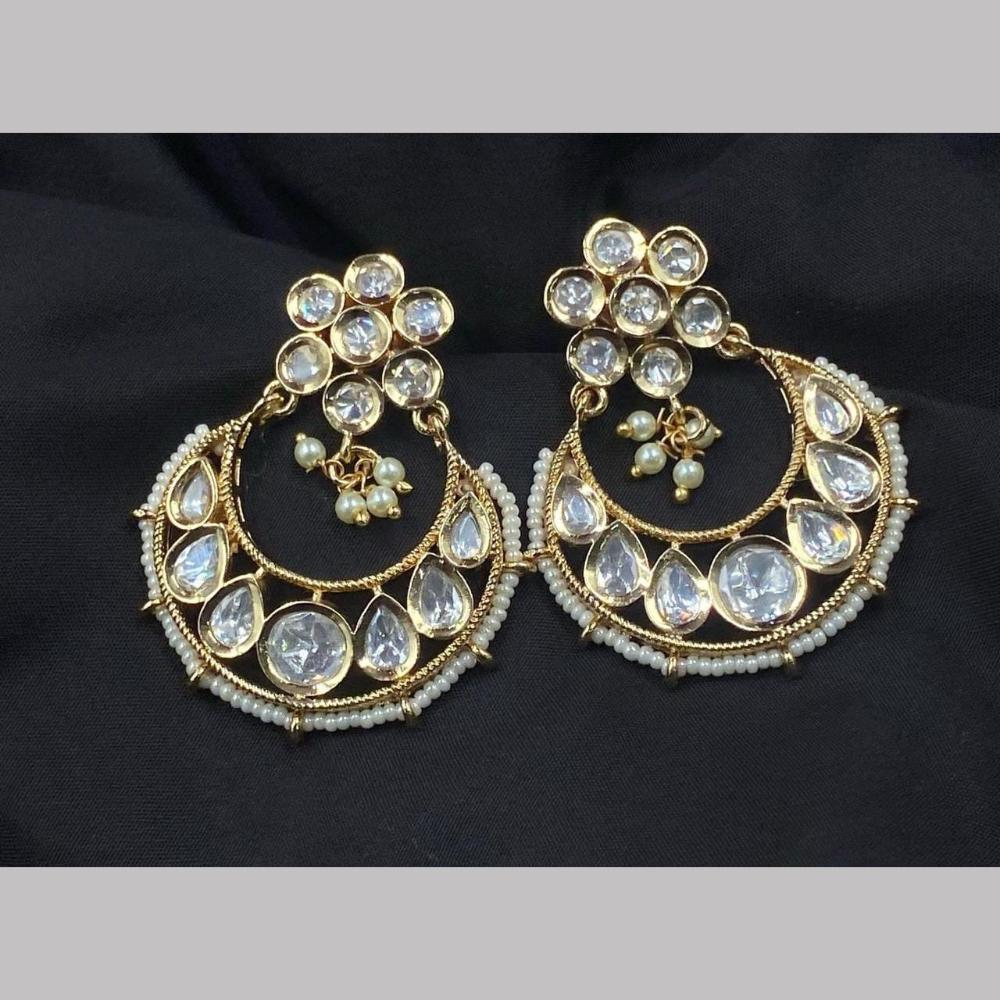 Shagna Gold Plated Polki Kundan Stone And Pearls Dangler Earrings
