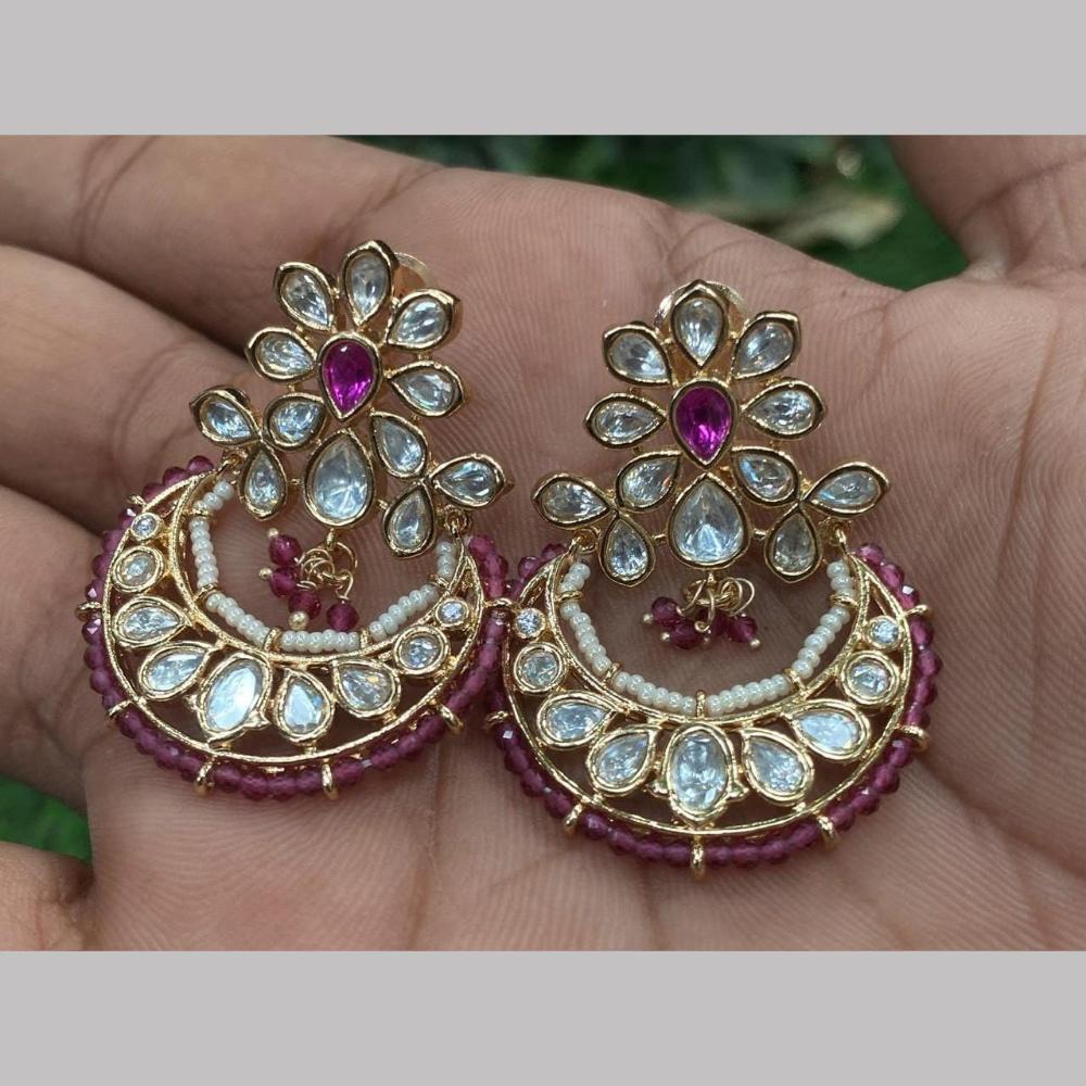 Shagna Gold Plated Polki Kundan Stone And Pearls Dangler Earrings