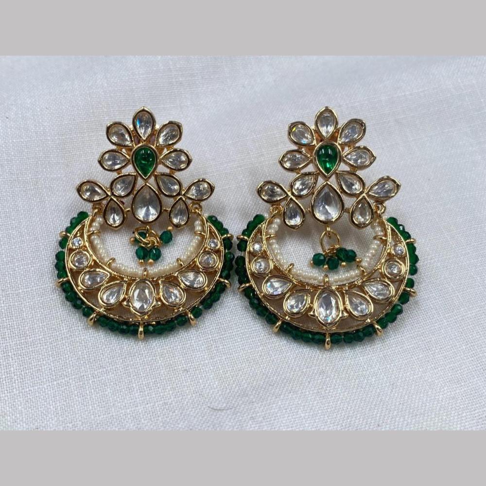 Shagna Gold Plated Polki Kundan Stone And Pearls Dangler Earrings