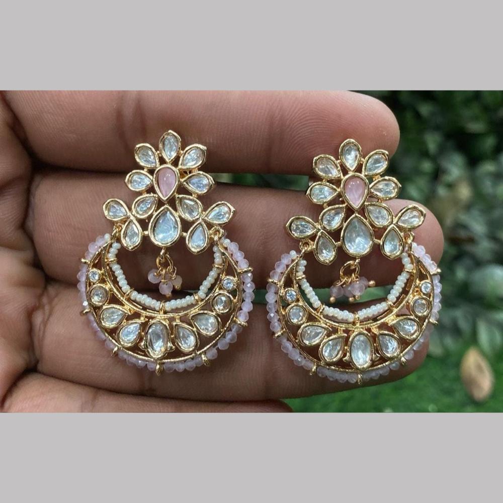 Shagna Gold Plated Polki Kundan Stone And Pearls Dangler Earrings