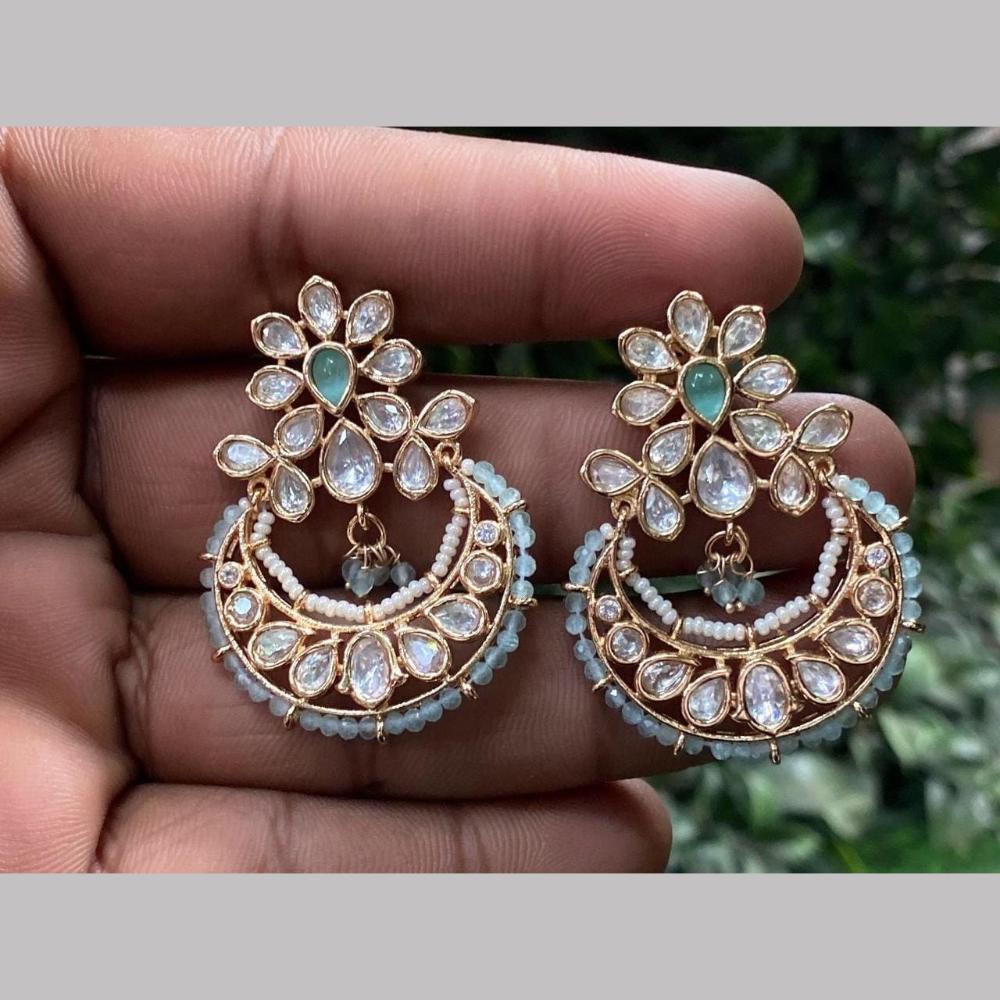 Shagna Gold Plated Polki Kundan Stone And Pearls Dangler Earrings