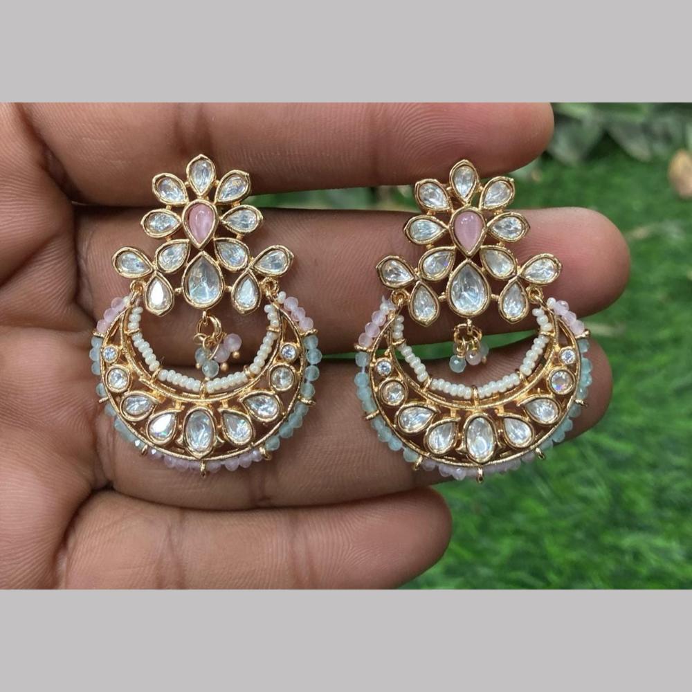 Shagna Gold Plated Polki Kundan Stone And Pearls Dangler Earrings