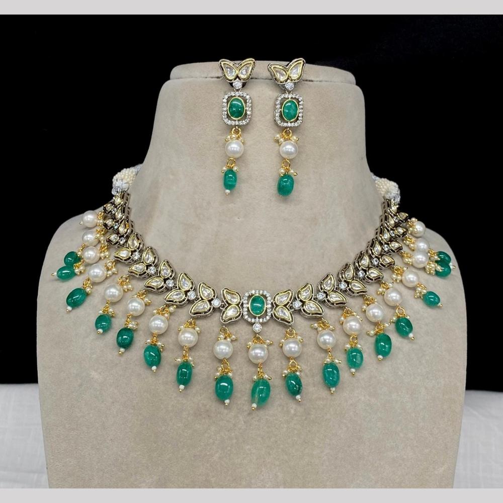 Shagna Gold Plated Polki Kundan Stone And Beads Necklace Set
