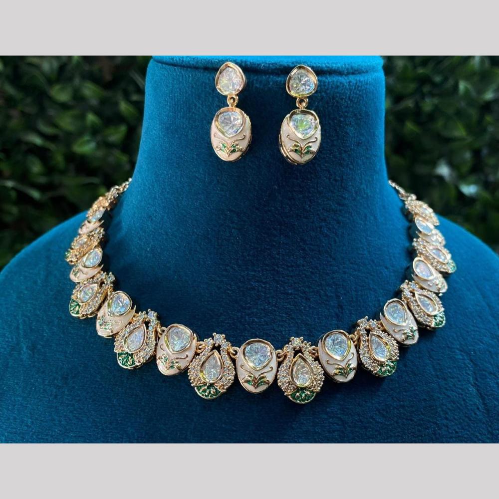 Shagna Gold Plated Polki Kundan Stone And Meenakari Necklace Set