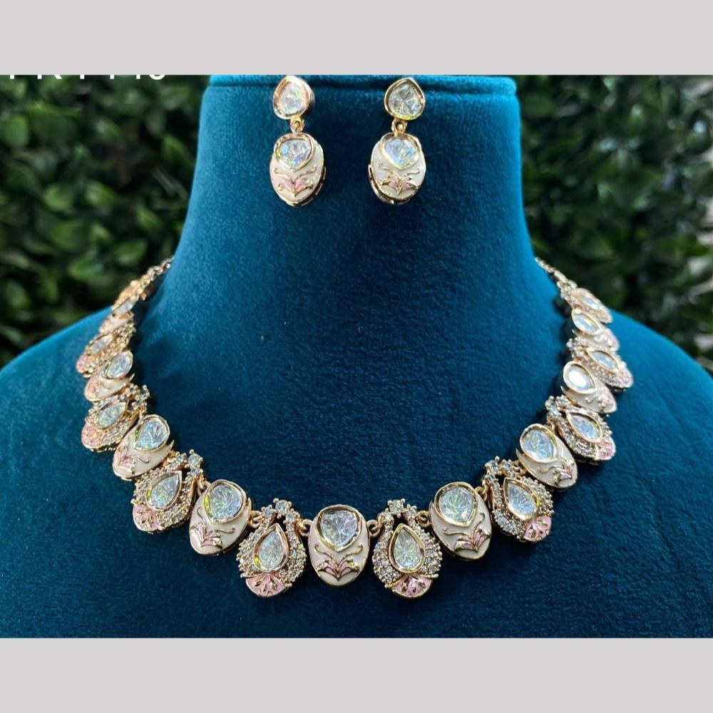 Shagna Gold Plated Polki Kundan Stone And Meenakari Necklace Set