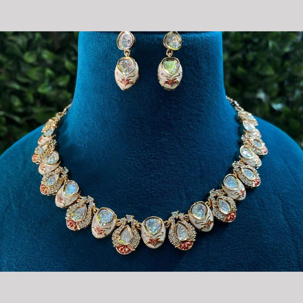 Shagna Gold Plated Polki Kundan Stone And Meenakari Necklace Set