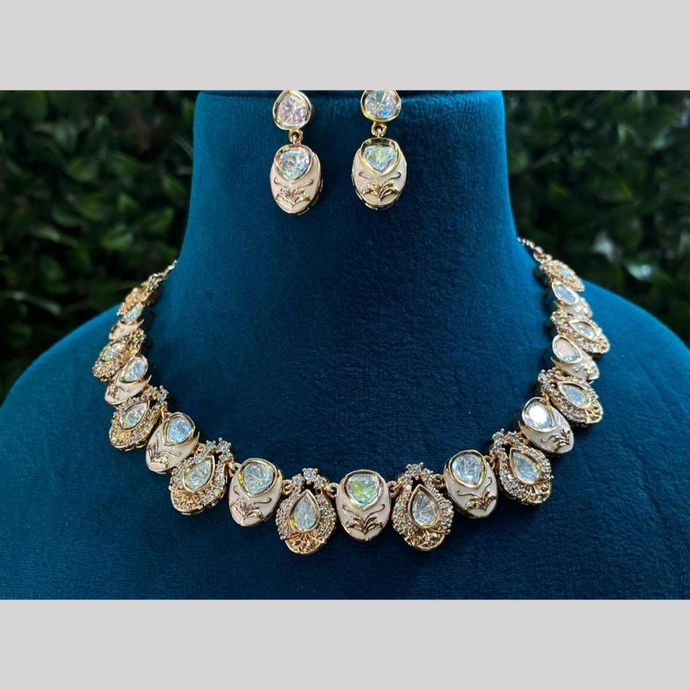 Shagna Gold Plated Polki Kundan Stone And Meenakari Necklace Set