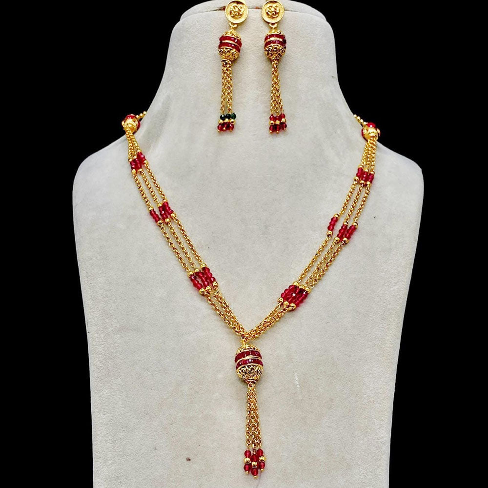 Shagna Gold Plated Pearls Long Necklace Set