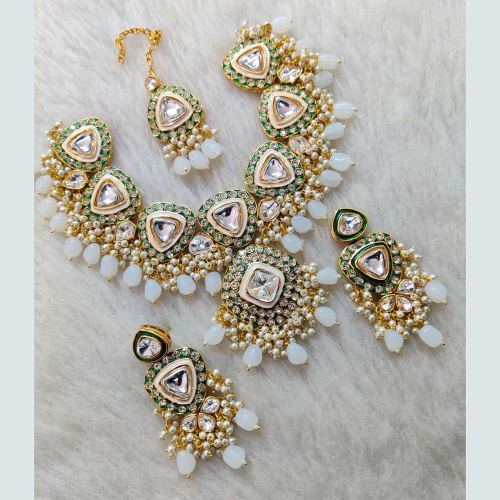 Shagna Gold Plated Kundan Stone And Pearls Choker Necklace Set