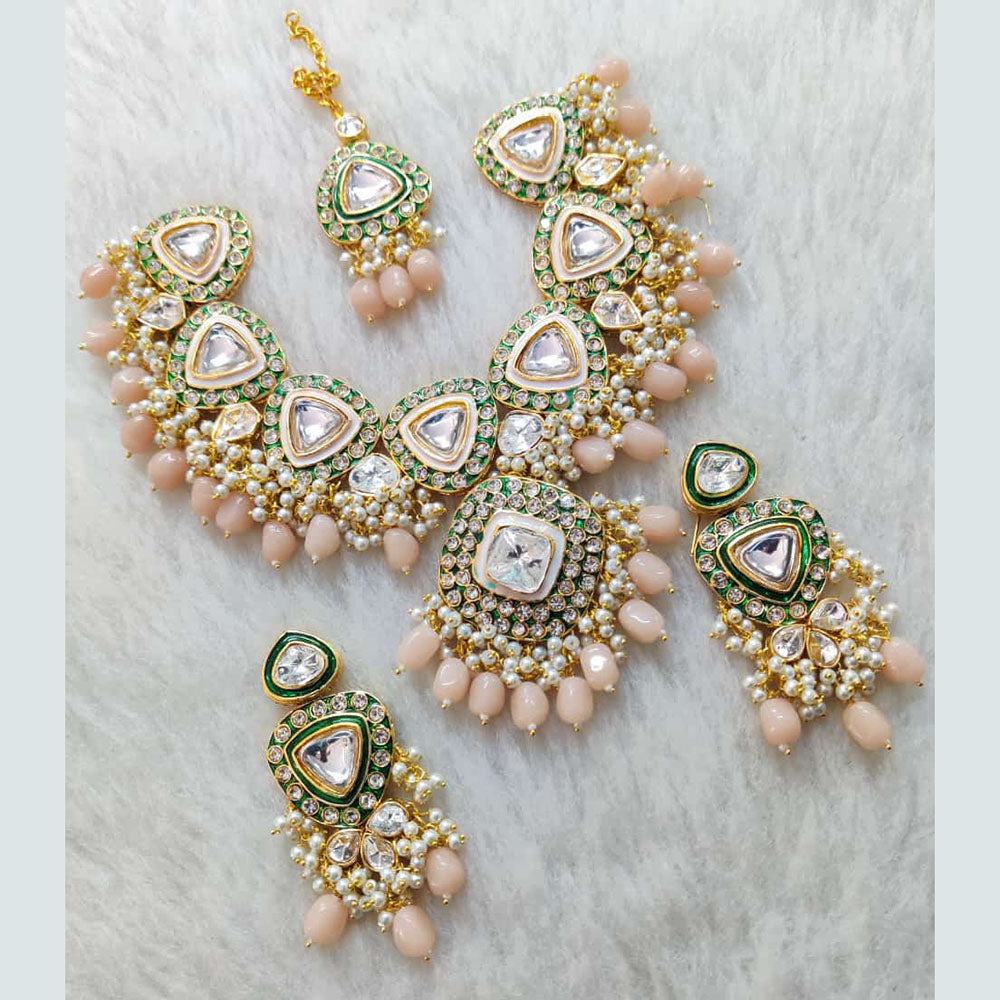 Shagna Gold Plated Kundan Stone And Pearls Choker Necklace Set