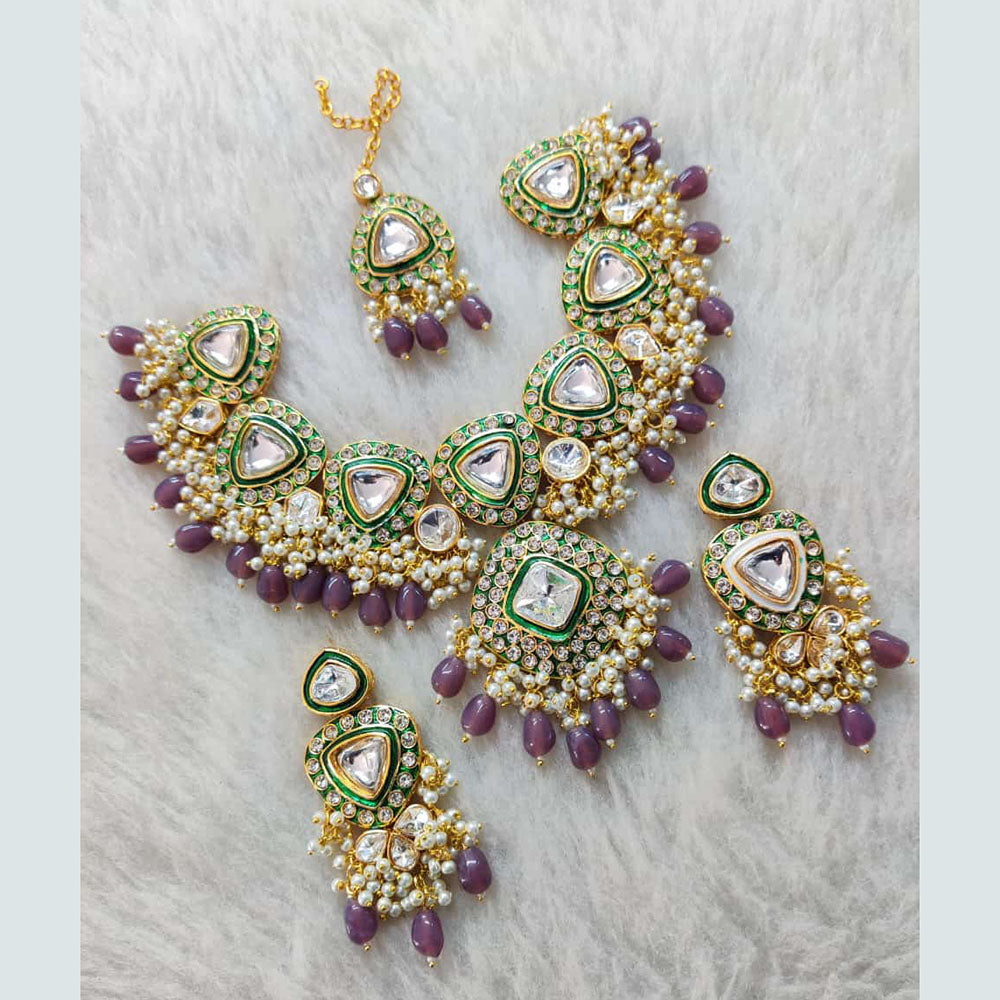 Shagna Gold Plated Kundan Stone And Pearls Choker Necklace Set