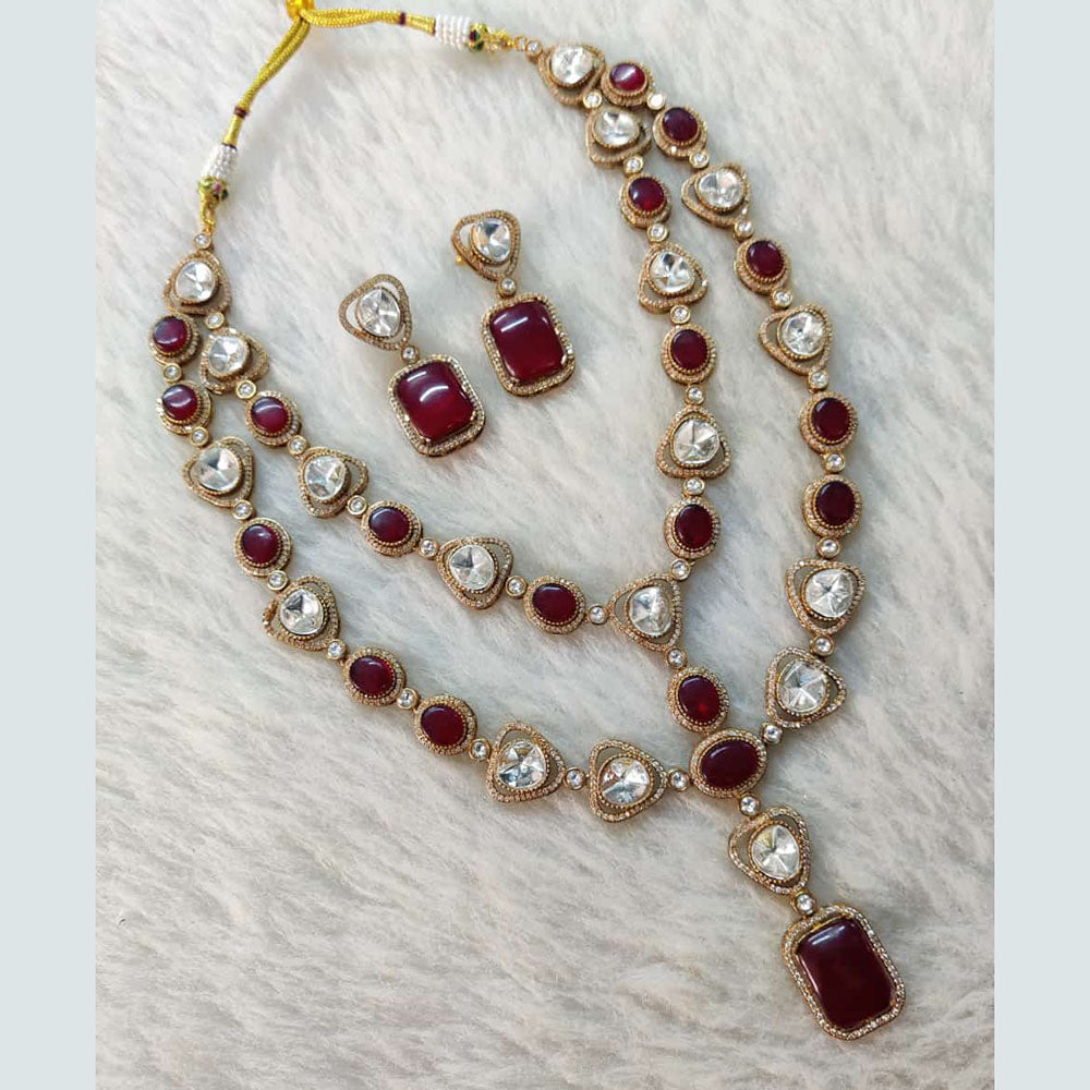 Shagna Gold Plated Polki Kundan Stone Necklace Set