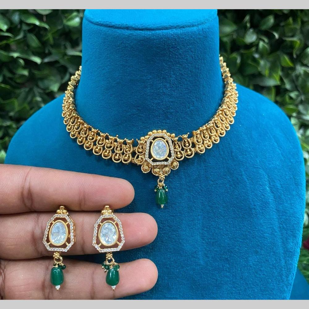 Shagna Gold Plated Polki Kundan Stone Necklace Set