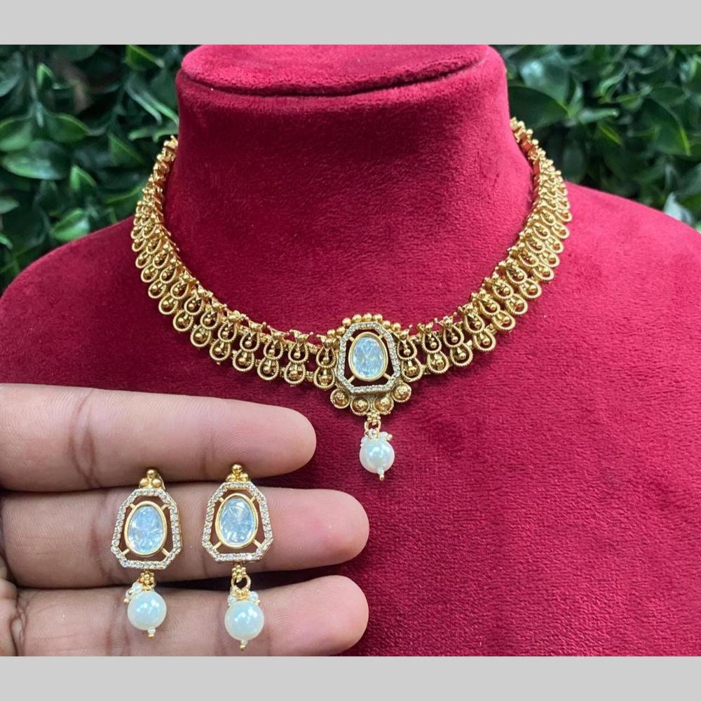 Shagna Gold Plated Polki Kundan Stone Necklace Set