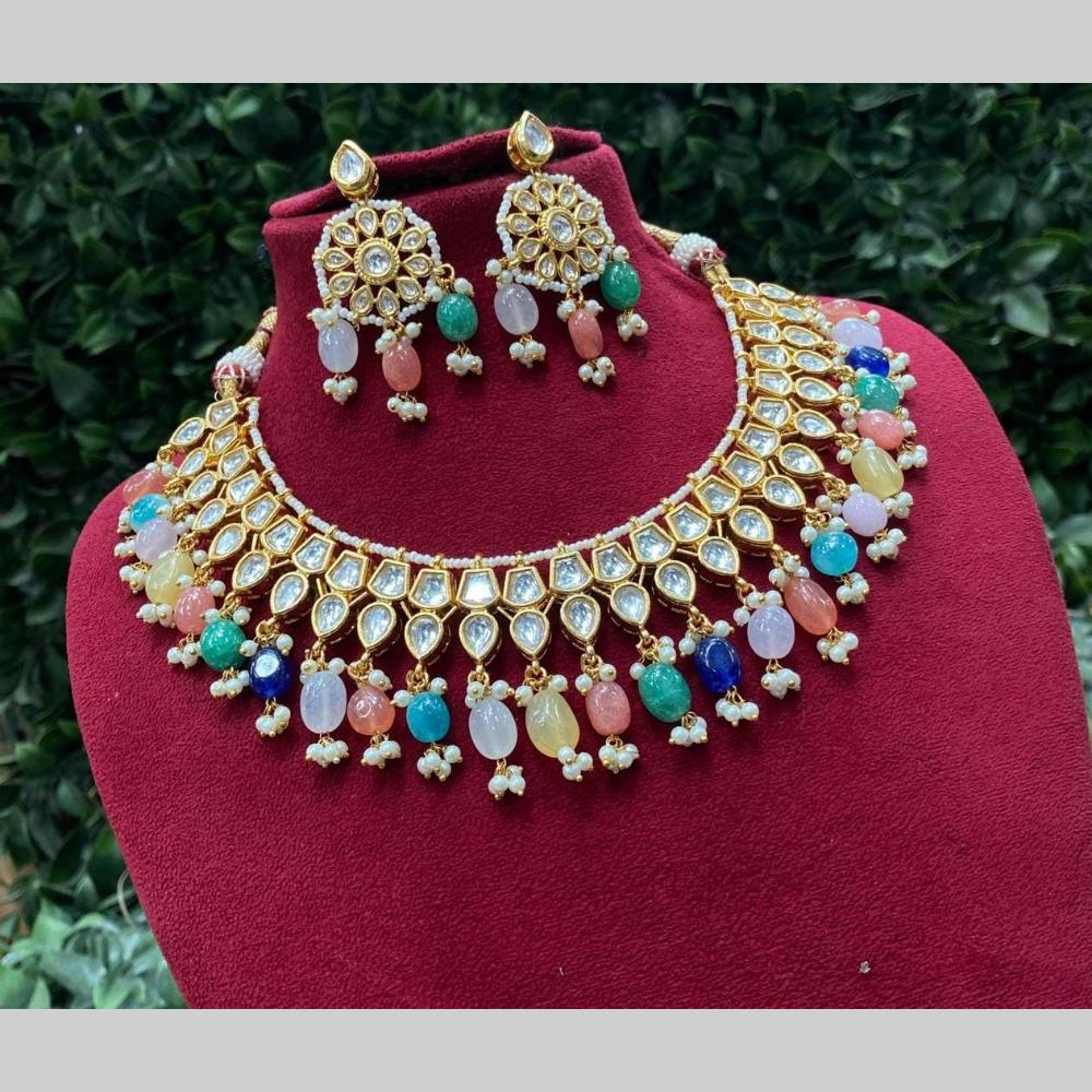 Shagna Gold Plated Kundan Stone And Beads Necklace Set