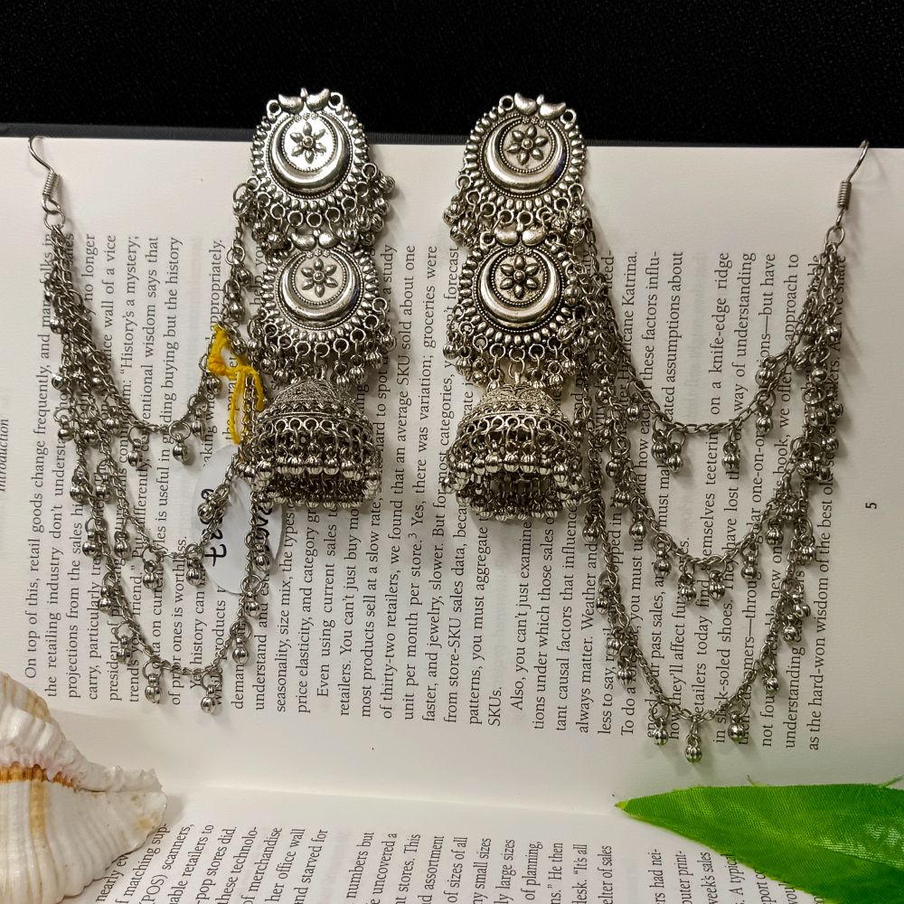 Darshana Jewels Vintage Style Oxidised Kanchain Jhumki Earrings