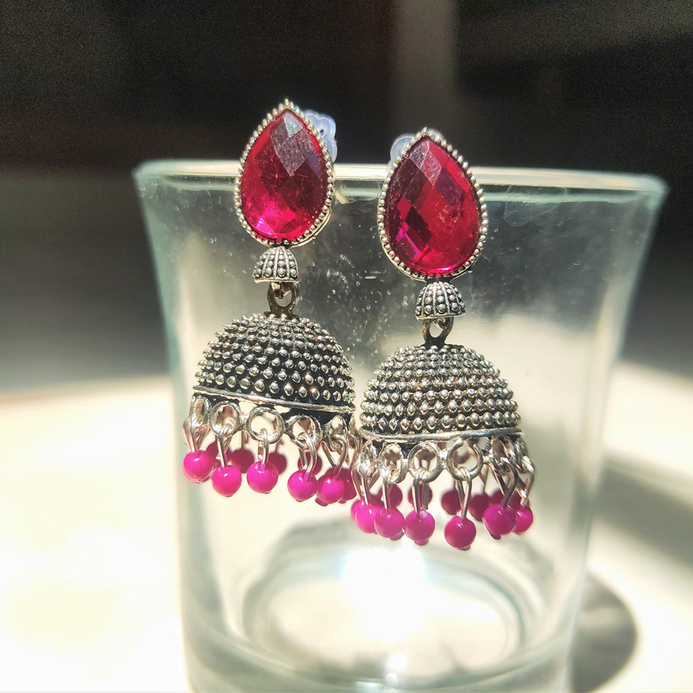 H K Fashion Oxidised Plated Jhumki Earrings