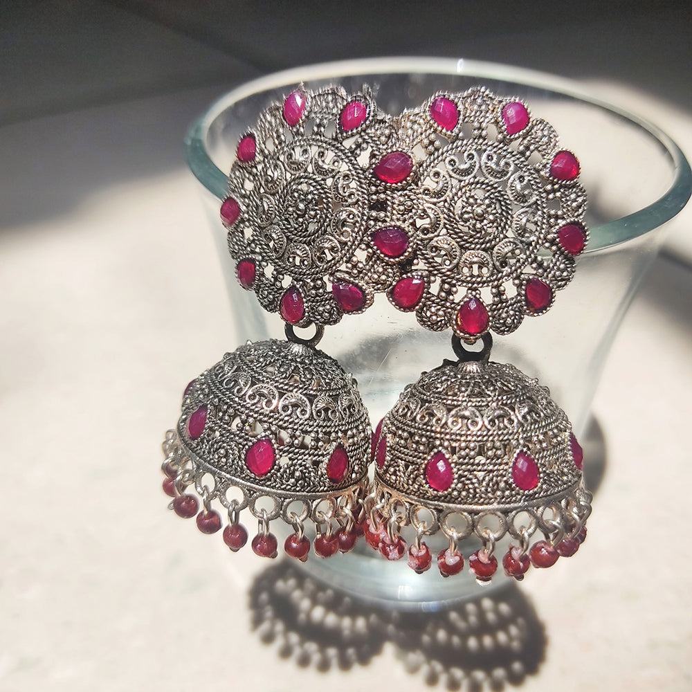 H K Fashion Oxidised Plated Jhumki Earrings