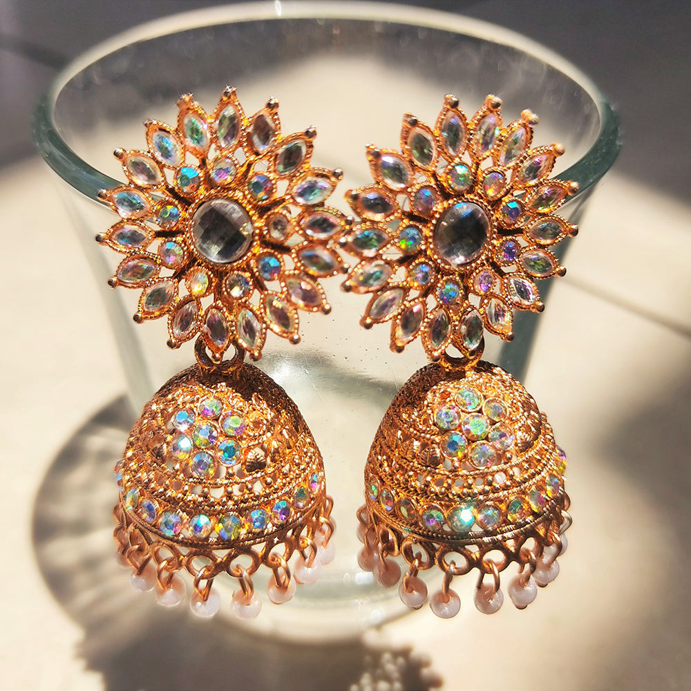 H K Fashion Rose Gold Plated Jhumki Earrings