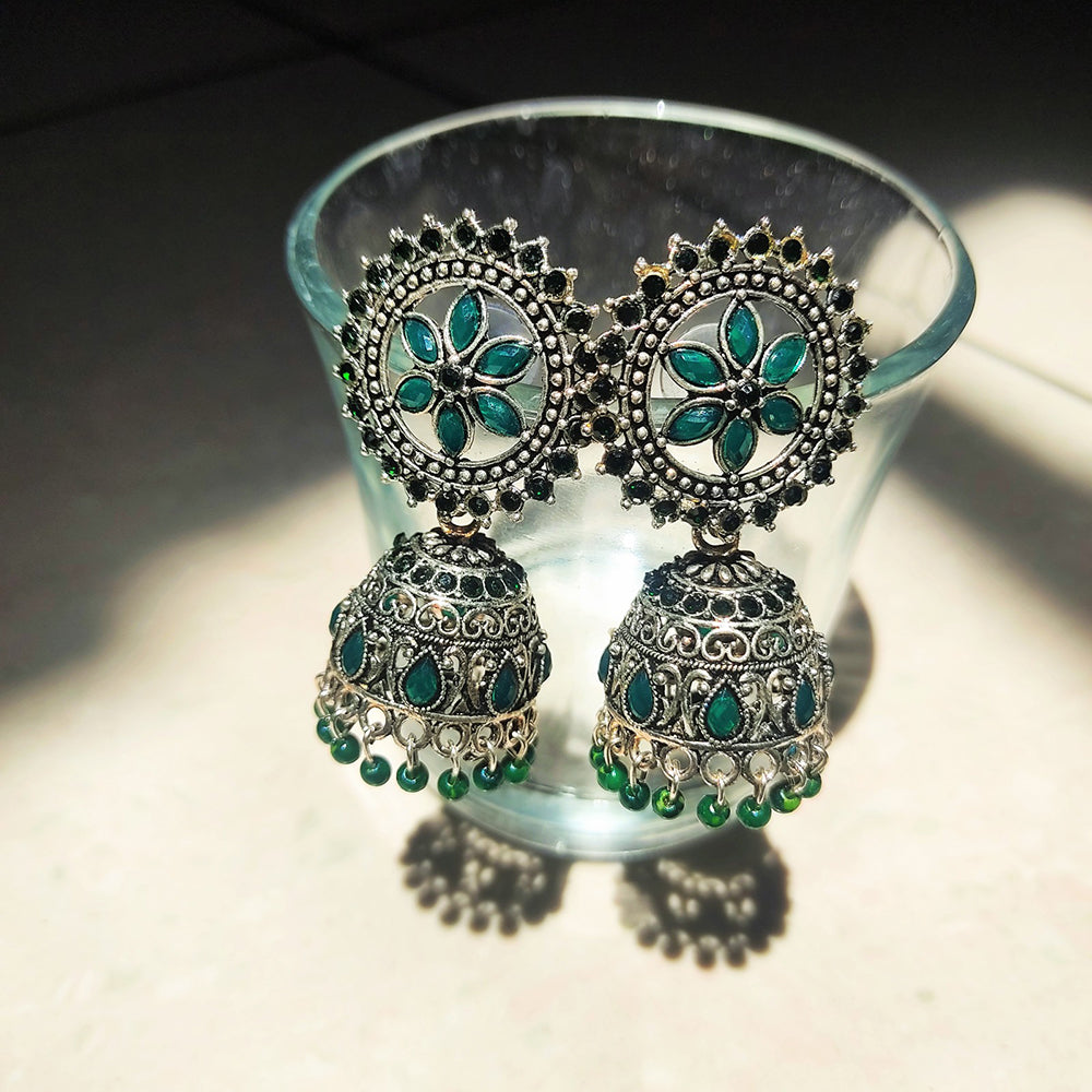 H K Fashion Oxidised Plated Jhumki Earrings
