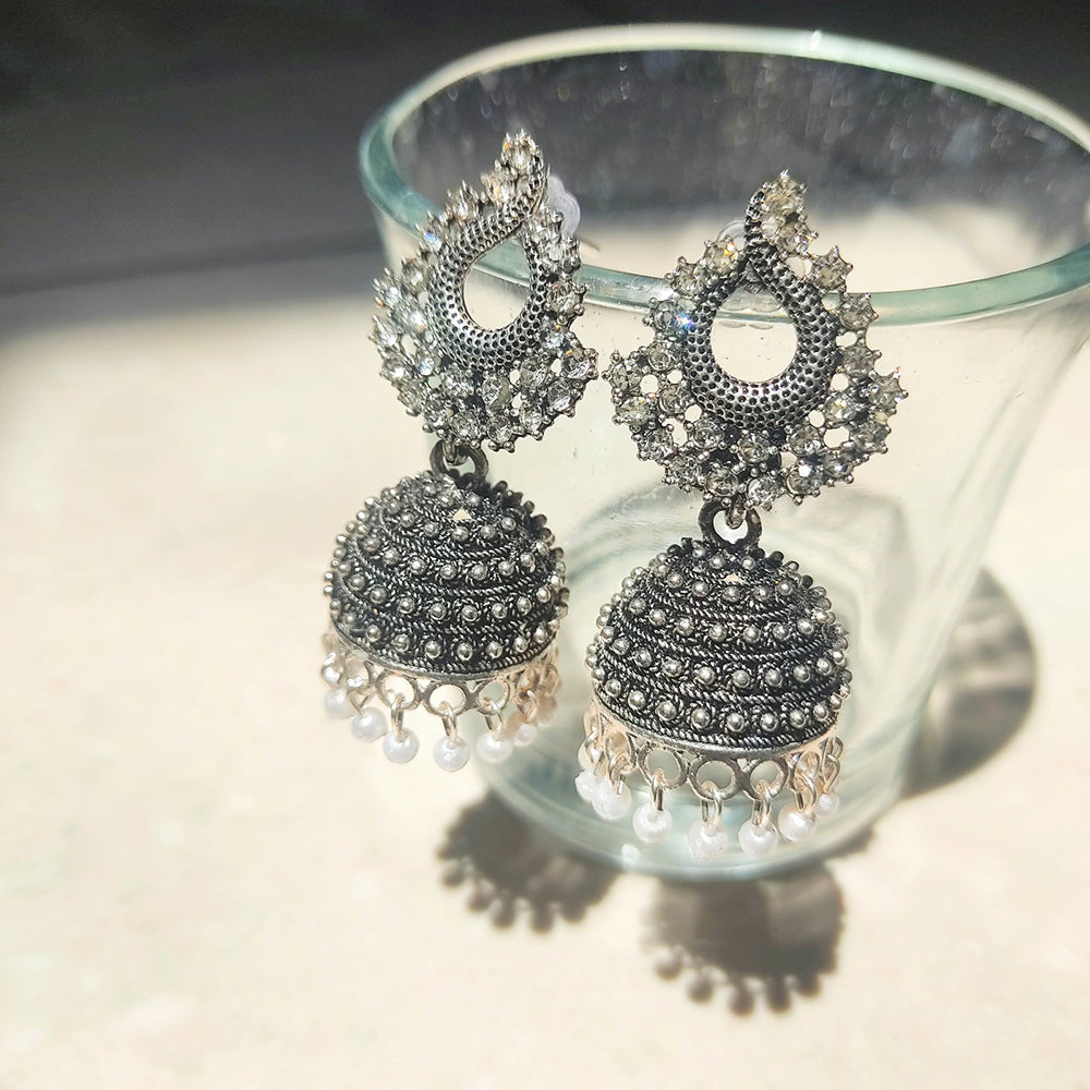 H K Fashion Oxidised Plated Jhumki Earrings