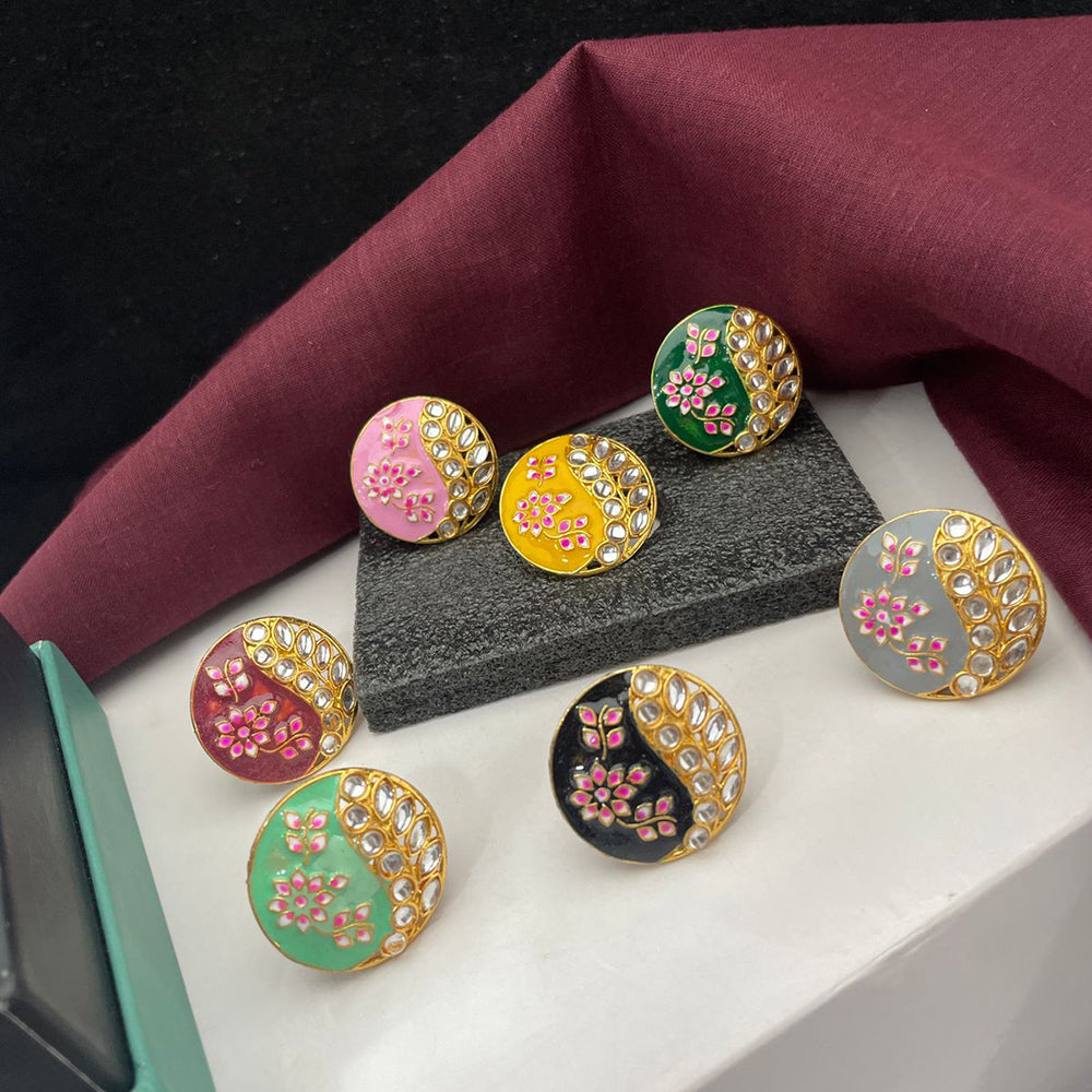H K Fashion Gold Plated Assorted Color Meenakari Ring