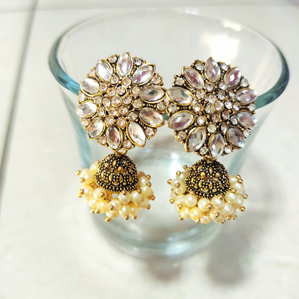 H K Fashion Gold Plated Crystal Stone Jhumki Earrings