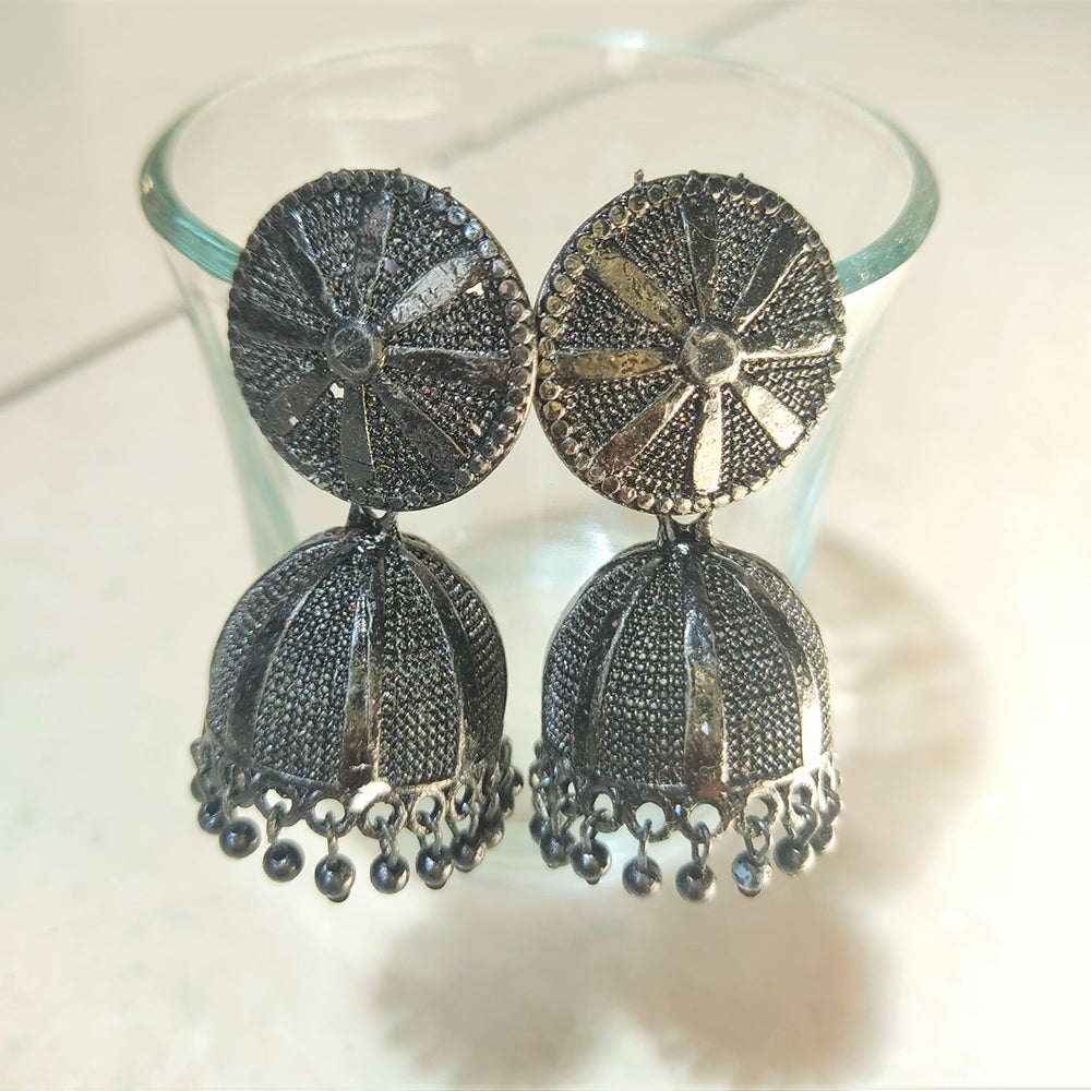 H K Fashion Oxidised Plated Jhumki Earrings